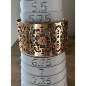 Gold Tone Cuff Bracelet With Flower Laser Cut Design 6.5”